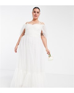 Свадебное платье макси из тюля цвета слоновой кости с перекрещенными бретелями на спине Bridal Lace & beads plus