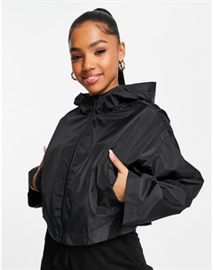 Черная укороченная куртка дождевик из переработанных материалов с капюшоном Asos design