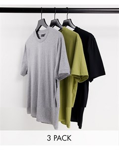 Набор из 3 разноцветных футболок с круглым вырезом из смесового органического хлопка Asos design