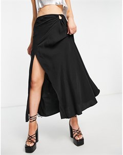 Черная атласная юбка макси со сборками Topshop