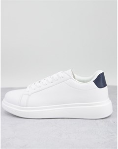 Белые минималистичные кроссовки на шнуровке с темно синей отделкой Brave soul