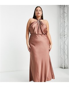 Атласное платье макси коричневато розового цвета со сборками Curve Asos edition