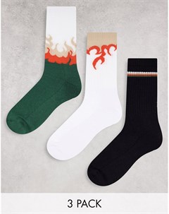 Набор из 3 пар спортивных носков с узором пламени пастельных оттенков Asos design