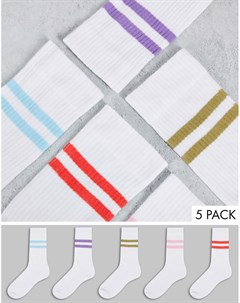 Набор из 5 пар белых спортивных носков с полосками пастельных оттенков Asos design