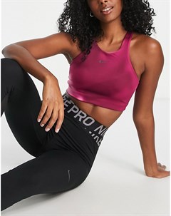 Розовый спортивный бюстгальтер средней степени поддержки с принтом и логотипом галочкой Nike Yoga Sw Nike training