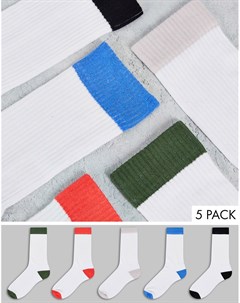 Набор из 5 пар белых спортивных носков в стиле колор блок Asos design