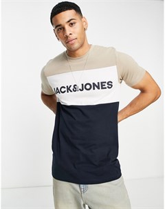 Бежевая футболка в стиле колор блок с логотипом Essentials Jack & jones