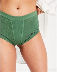 Зеленые ажурные хлопковые шорты боксеры с контрастным логотипом Les girls les boys