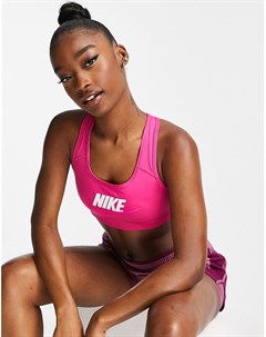 Розовый спортивный бюстгальтер со средней степенью поддержки с графическим принтом и логотипом галоч Nike training