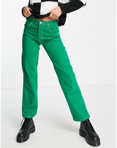 Ярко зеленые джинсы с контрастной строчкой в утилитарном стиле Bershka