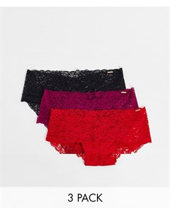 Набор из 3 кружевных трусов черного красного и фиолетового цветов Lana Dorina