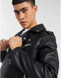 Черная фактурная куртка из искусственной кожи Bershka