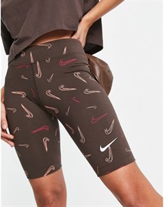 Коричневые шорты леггинсы со сплошным логотипом галочкой Dance Nike