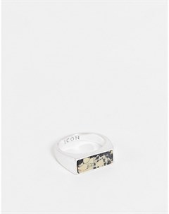 Серебристое кольцо с мраморной отделкой Icon brand