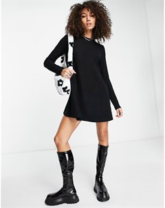 Свободное платье мини черного цвета с длинными рукавами из мягкого материала Asos design