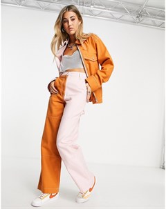 Прямые брюки от комплекта из контрастных материалов розового и оранжевого цветов Topshop