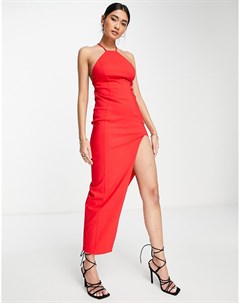 Красное структурированное платье миди с завязками на спине Asos design