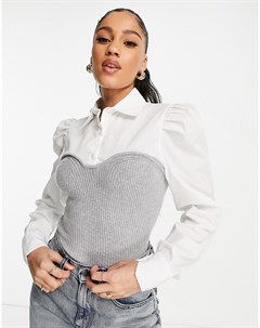 Серый джемпер 2 в 1 в корсетном стиле с нижним слоем в виде рубашки Qed london