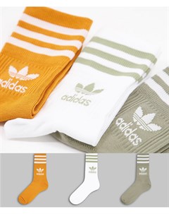Набор из 3 пар носков средней высоты оранжевого цвета и цвета хаки с логотипом трилистником adicolor Adidas originals