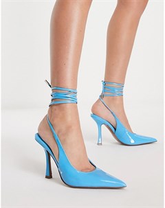 Туфли голубого цвета на высоком расклешенном каблуке с завязками на щиколотке Perry Asos design
