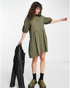 Свободное платье рубашка мини из фактурного материала цвета хаки Topshop