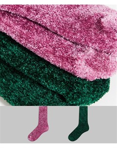 Набор из 2 пар розовато лиловых и зеленых носков из пушистой синели для дома Asos design