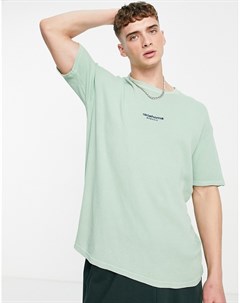 Oversized футболка из вафельного трикотажа шалфейно зеленого цвета с вышивкой Oklahoma Topman