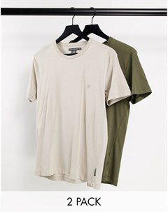 Набор из 2 футболок с круглым вырезом цвета хаки и светло бежевого цвета French connection