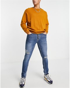 Эластичные зауженные выбеленные джинсы со рваной отделкой Topman