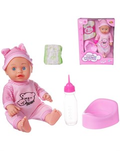Кукла Пупс Мой малыш розовый комбинезон 35 см с аксессуарами со звуком PT 01430 Abtoys