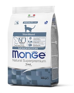 Сухой корм Cat Monoprotein Sterilised Trout с форелью для стерилизованных кошек 400 г Форель Monge