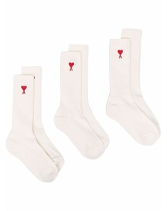 Комплект из трех пар носков с вышитым логотипом Ami paris