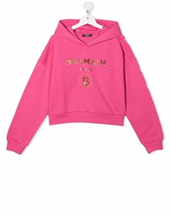 Укороченное худи с логотипом Balmain kids