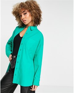 Поплиновая рубашка бойфренда зеленого цвета с длинными рукавами Topshop