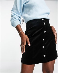 Черная бархатная мини юбка с пуговицами с декоративной отделкой & other stories