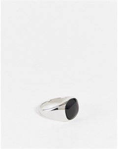 Серебристое массивное кольцо с черным камнем Svnx