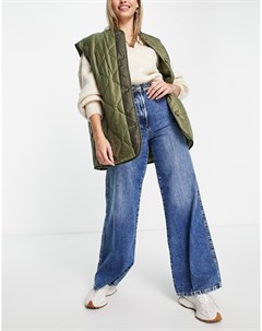 Выбеленные синие джинсы с широкими штанинами со складками спереди из органического хлопка Femme Selected
