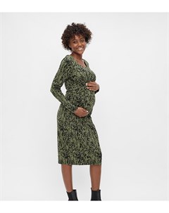 Платье миди цвета хаки с длинными рукавами и абстрактным принтом Mamalicious Maternity