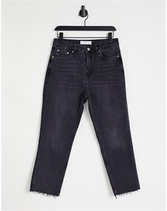 Прямые джинсы с необработанными краями черного выбеленного цвета Topshop