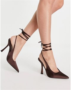 Туфли коричневого цвета на высоком расклешенном каблуке с завязками на щиколотке Perry Asos design