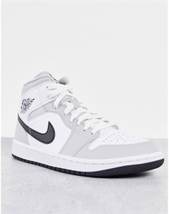 Бело серые кроссовки средней высоты Air 1 Jordan
