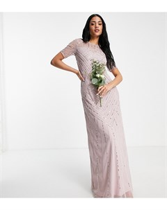 Платье макси приглушенного лилового цвета с короткими рукавами и декоративной отделкой Bridesmaid Frock and frill tall