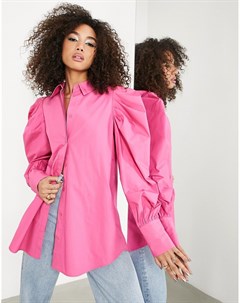 Розовая рубашка с высоким воротником и присборенными деталями Asos edition