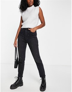 Черные узкие джинсы в винтажном стиле со стразами Stradivarius