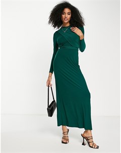 Темно зеленое платье макси с длинными рукавами и перекрестной деталью Asos design