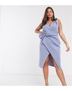 Серо голубое платье миди с запахом и глубоким вырезом ASOS DESIGN Curve Asos curve