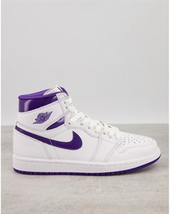 Бело фиолетовые высокие кроссовки Air 1 High OG Jordan
