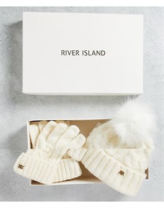 Подарочный набор из шапки бини и перчаток кремового цвета River island
