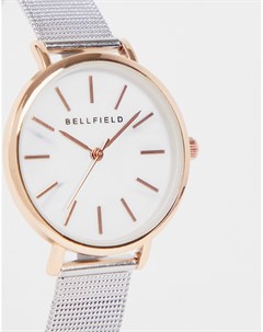 Классические часы серебристого и розово золотистого цвета с сетчатым браслетом Bellfield