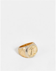 Массивное кольцо серебристого и золотистого цвета с фактурным рисунком Svnx